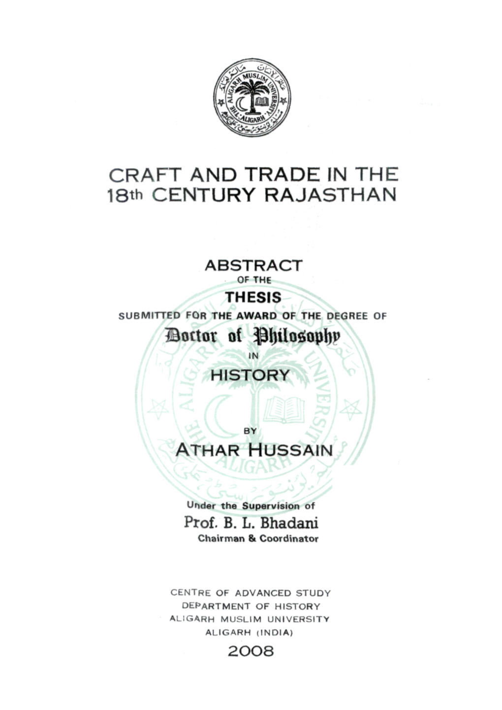 CRAFT and TRADE in the 18Th CENTURY RAJASTHAN