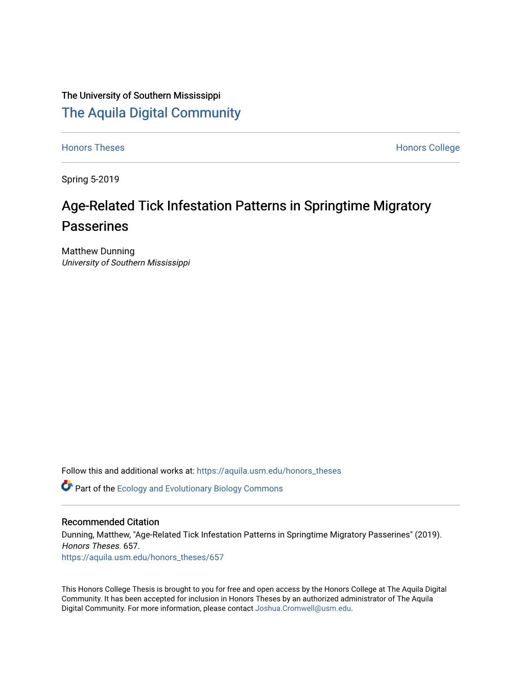 Age-Related Tick Infestation Patterns in Springtime Migratory Passerines