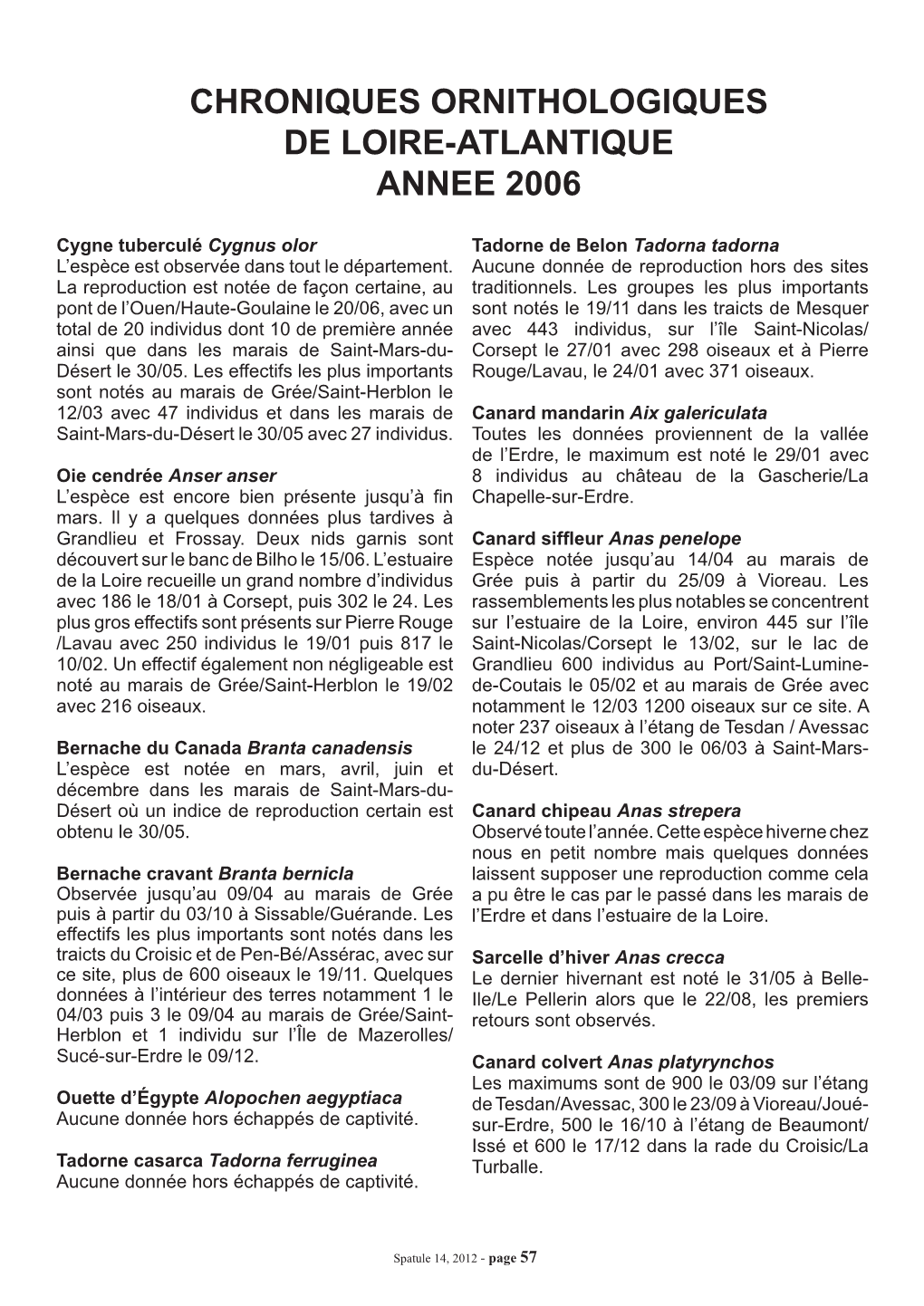 Chroniques Ornithologiques De Loire-Atlantique Annee 2006