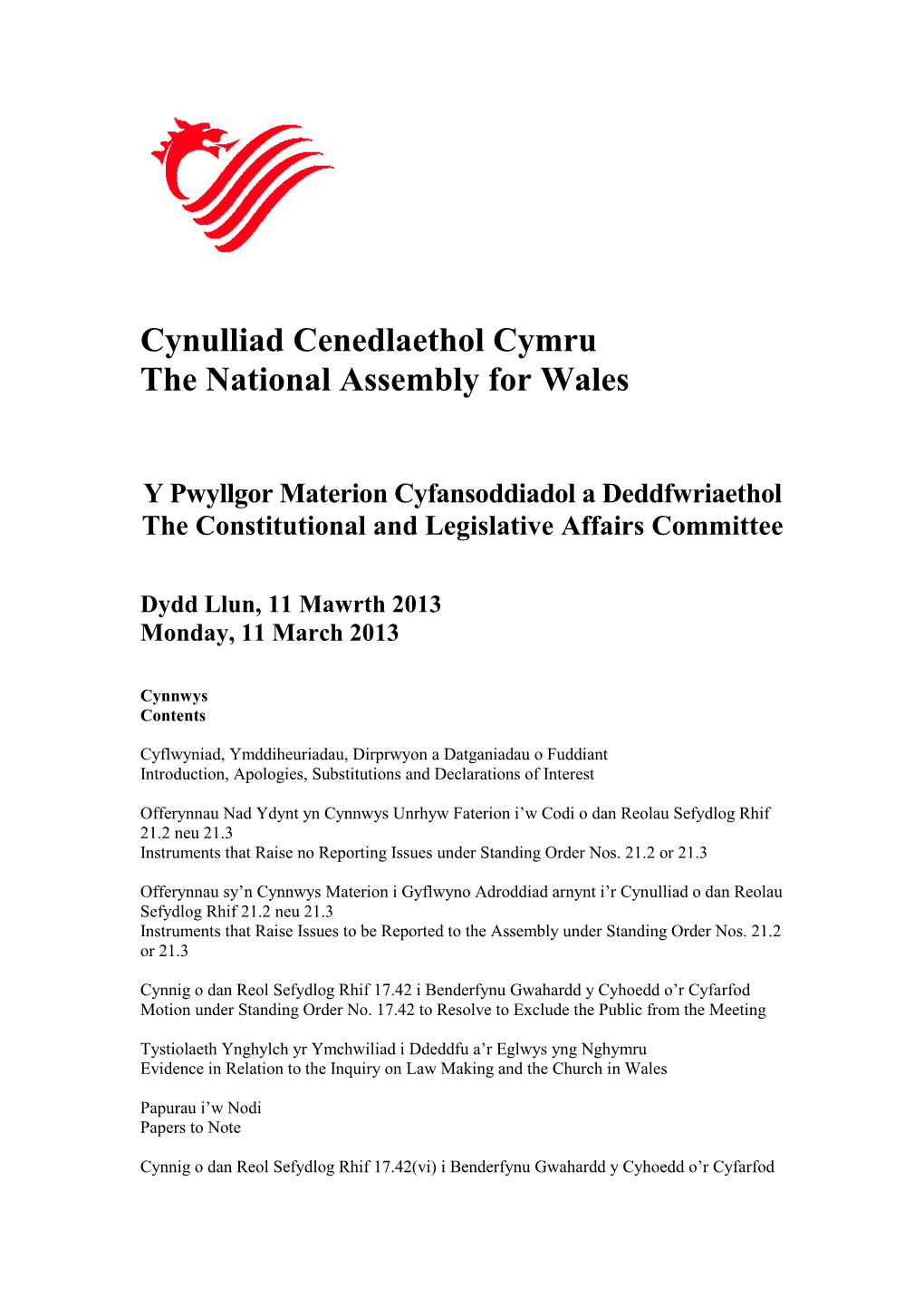 Cynulliad Cenedlaethol Cymru the National Assembly for Wales