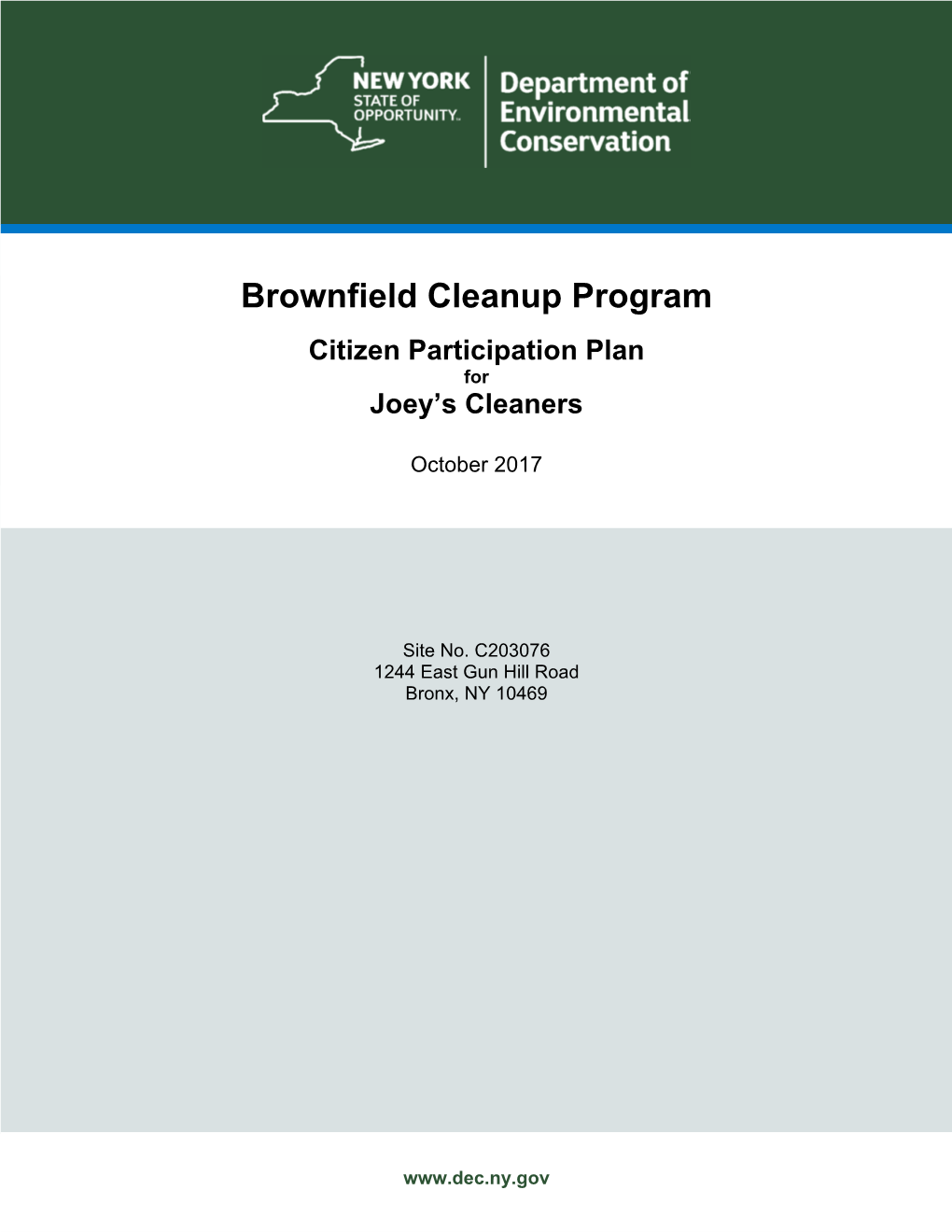 Brownfield Cleanup Program Citizen Participation Plan for Joey’S Cleaners