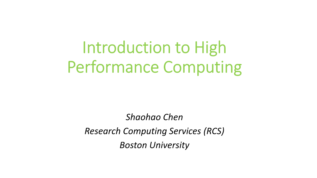 Introduction to High Performance Computing