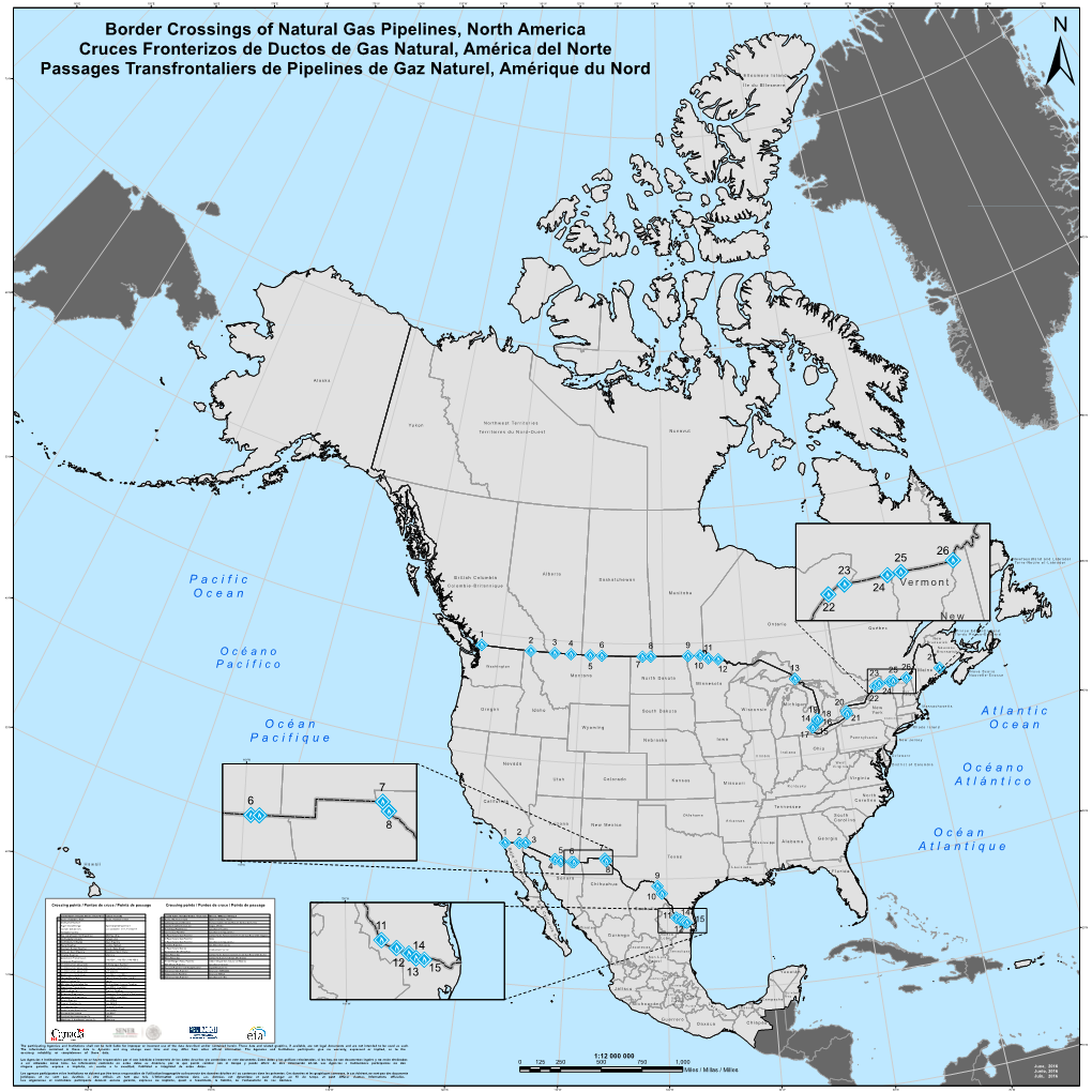 Border Crossings of Natural Gas Pipelines, North America Cruces Fronterizos De Ductos De Gas Natural, América Del Norte