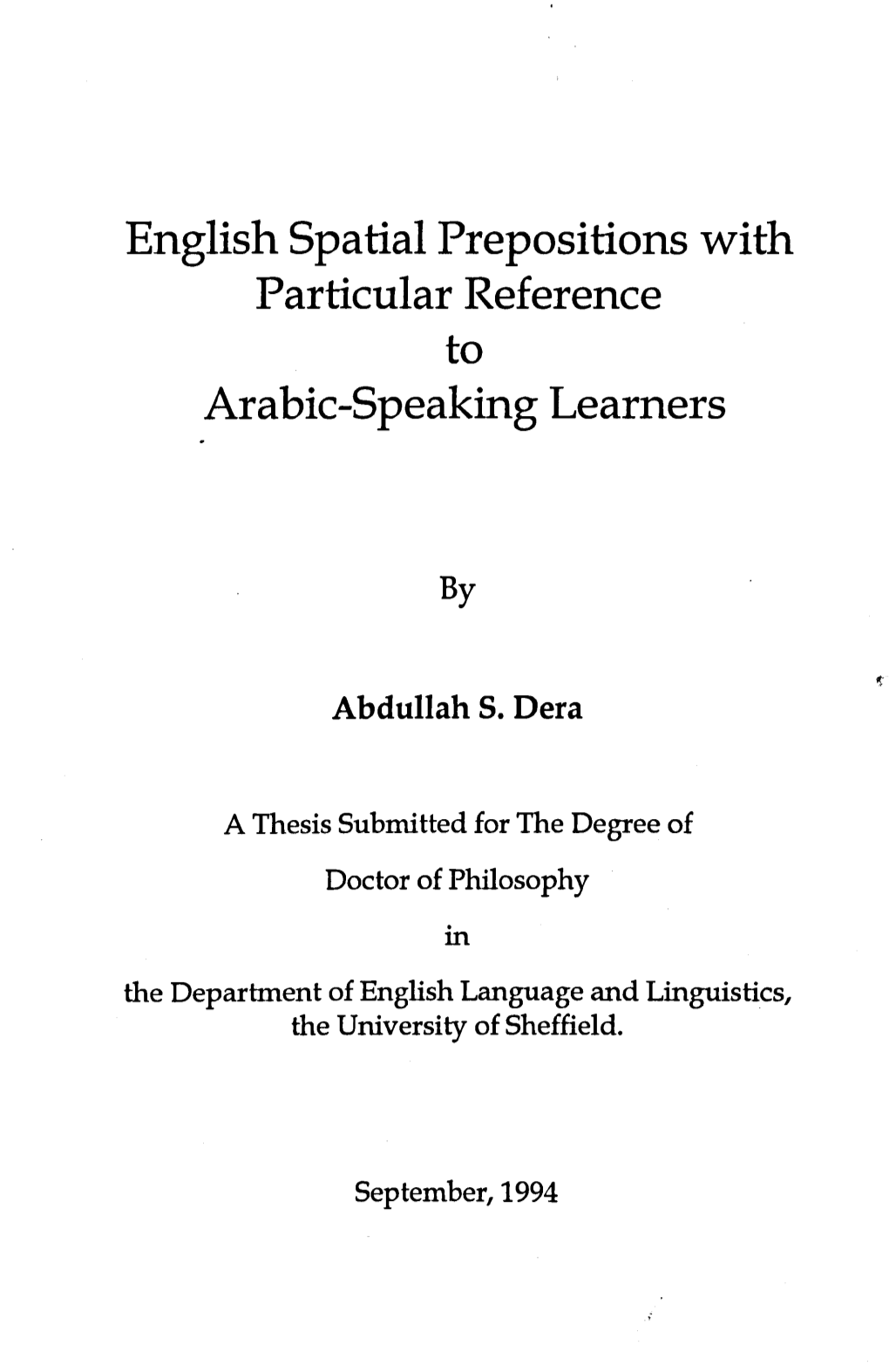 English Spatial Prepositions with Particular Reference to Arabic-Speaking Learners