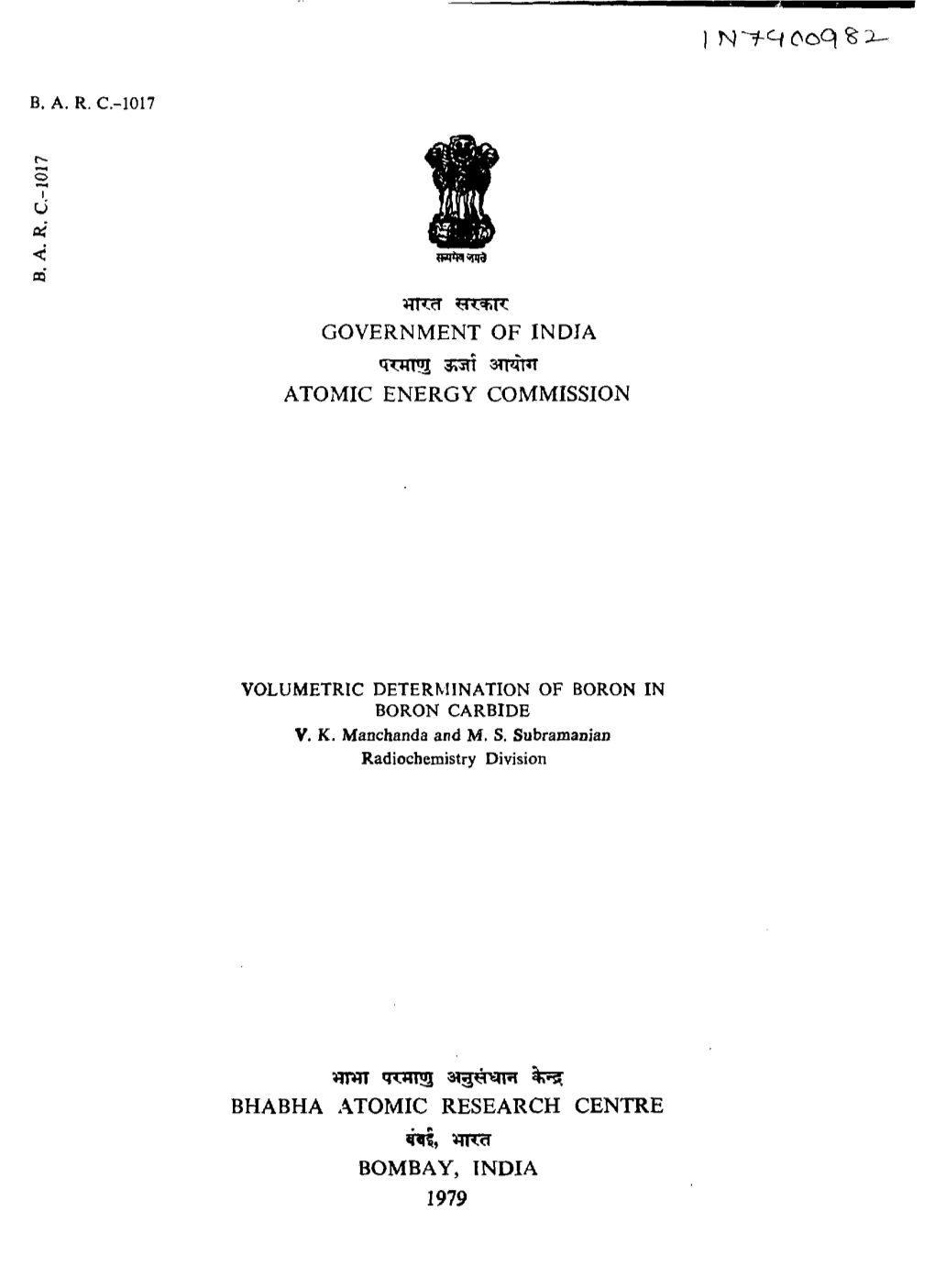 Volumetric Determination of Boron in Boron Carbide V