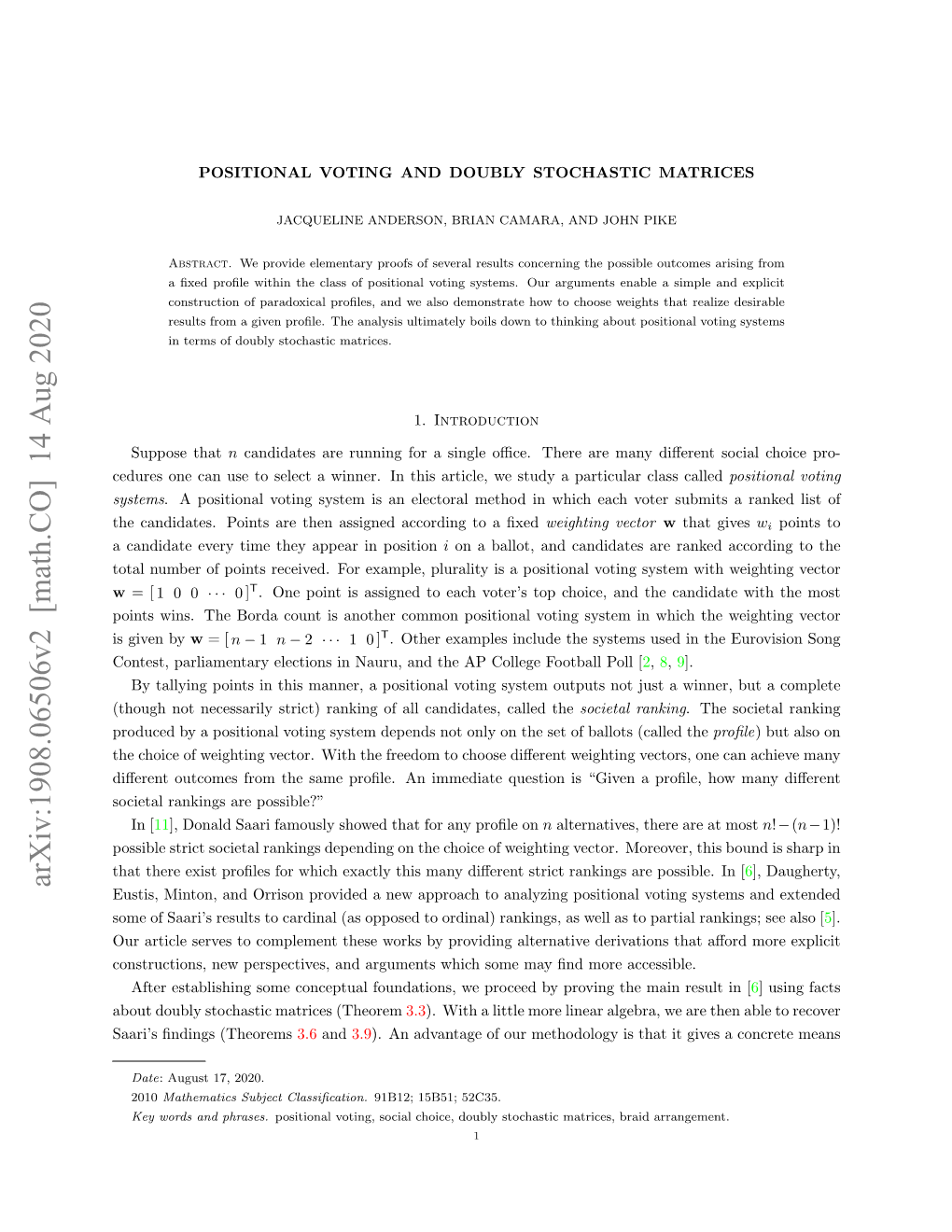 Arxiv:1908.06506V2 [Math.CO] 14 Aug 2020