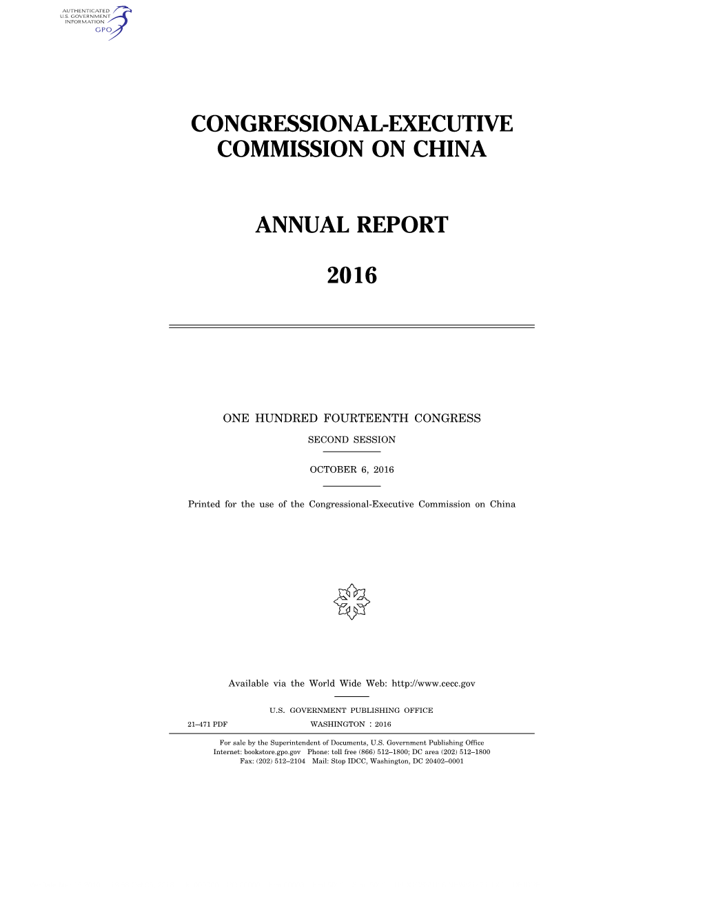 Congressional-Executive Commission on China Annual