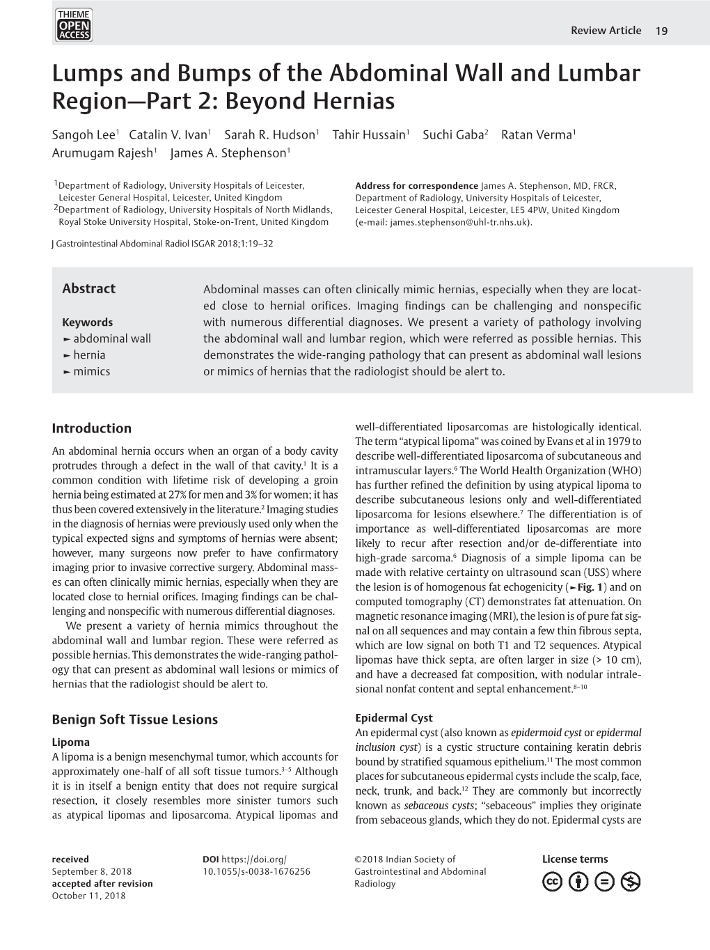 Lumps and Bumps of the Abdominal Wall and Lumbar Region—Part 2: Beyond Hernias