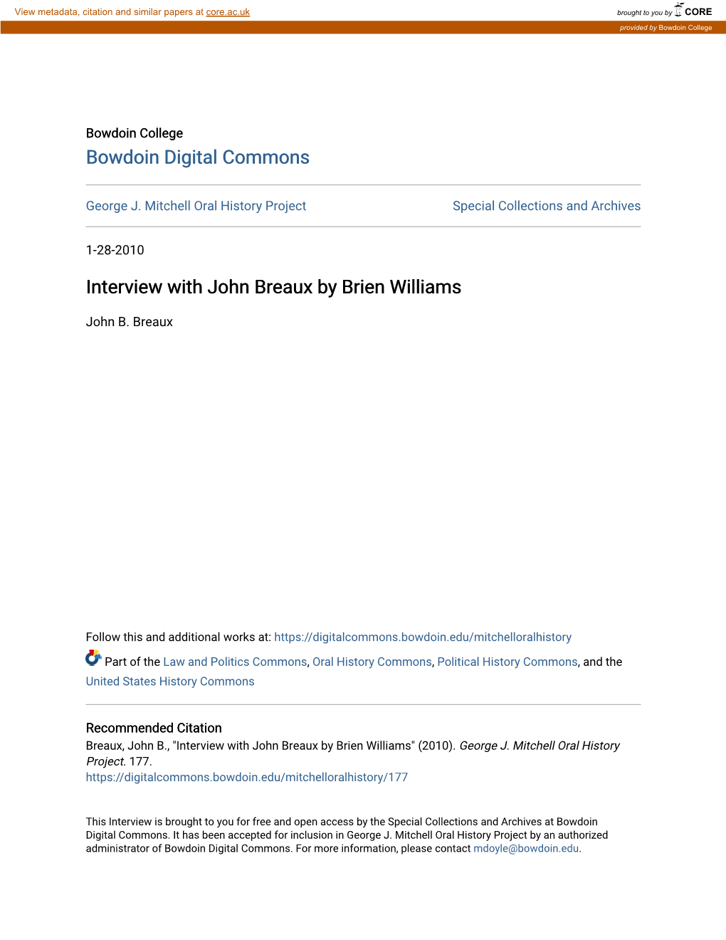 Interview with John Breaux by Brien Williams