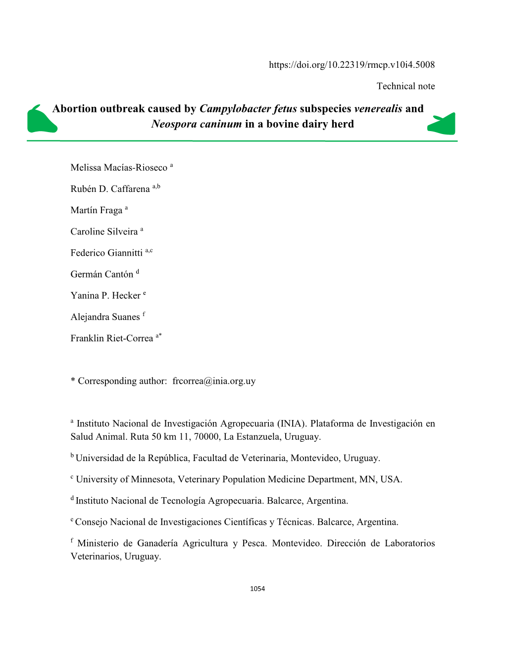 Abortion Outbreak Caused by Campylobacter Fetus Subspecies Venerealis and Neospora Caninum in a Bovine Dairy Herd