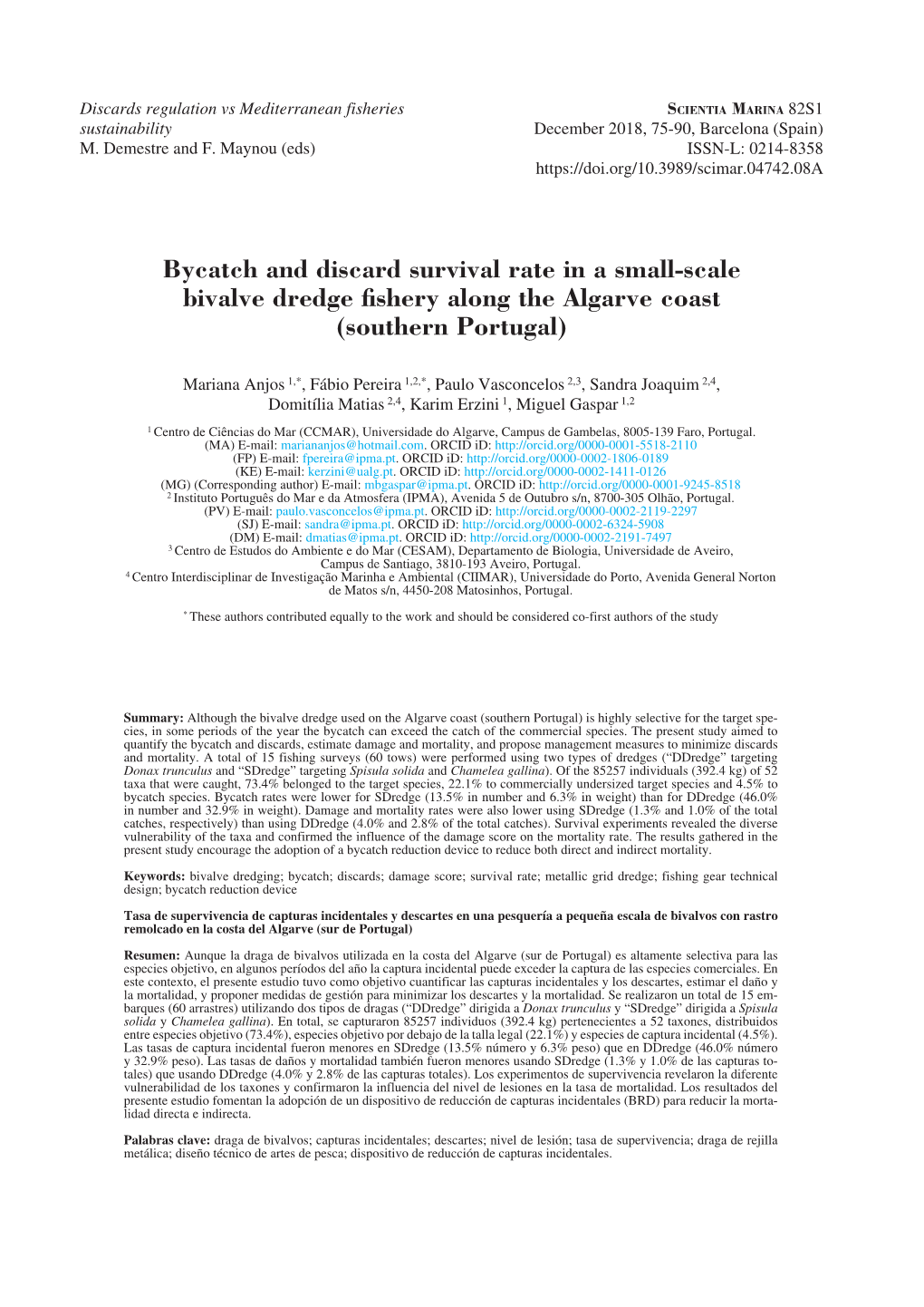 Bycatch and Discard Survival Rate in a Small-Scale Bivalve Dredge Fishery Along the Algarve Coast (Southern Portugal)