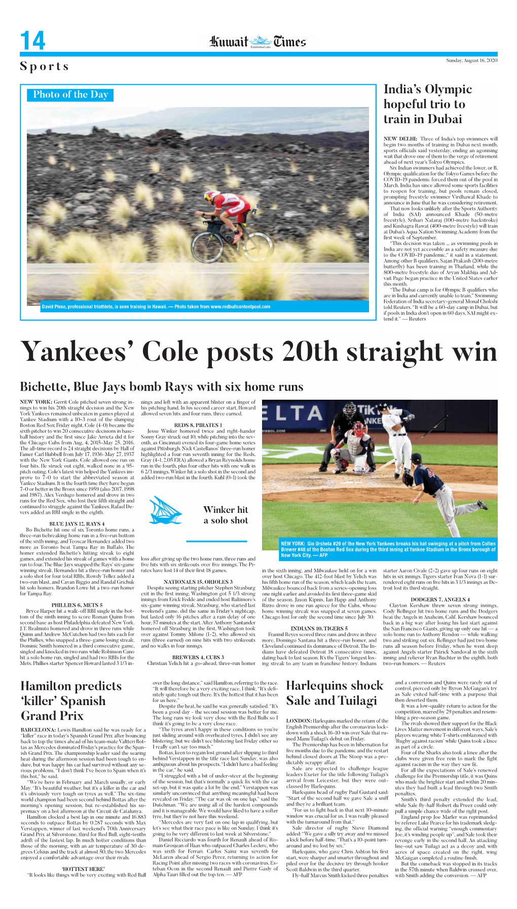 Yankees' Cole Posts 20Th Straight