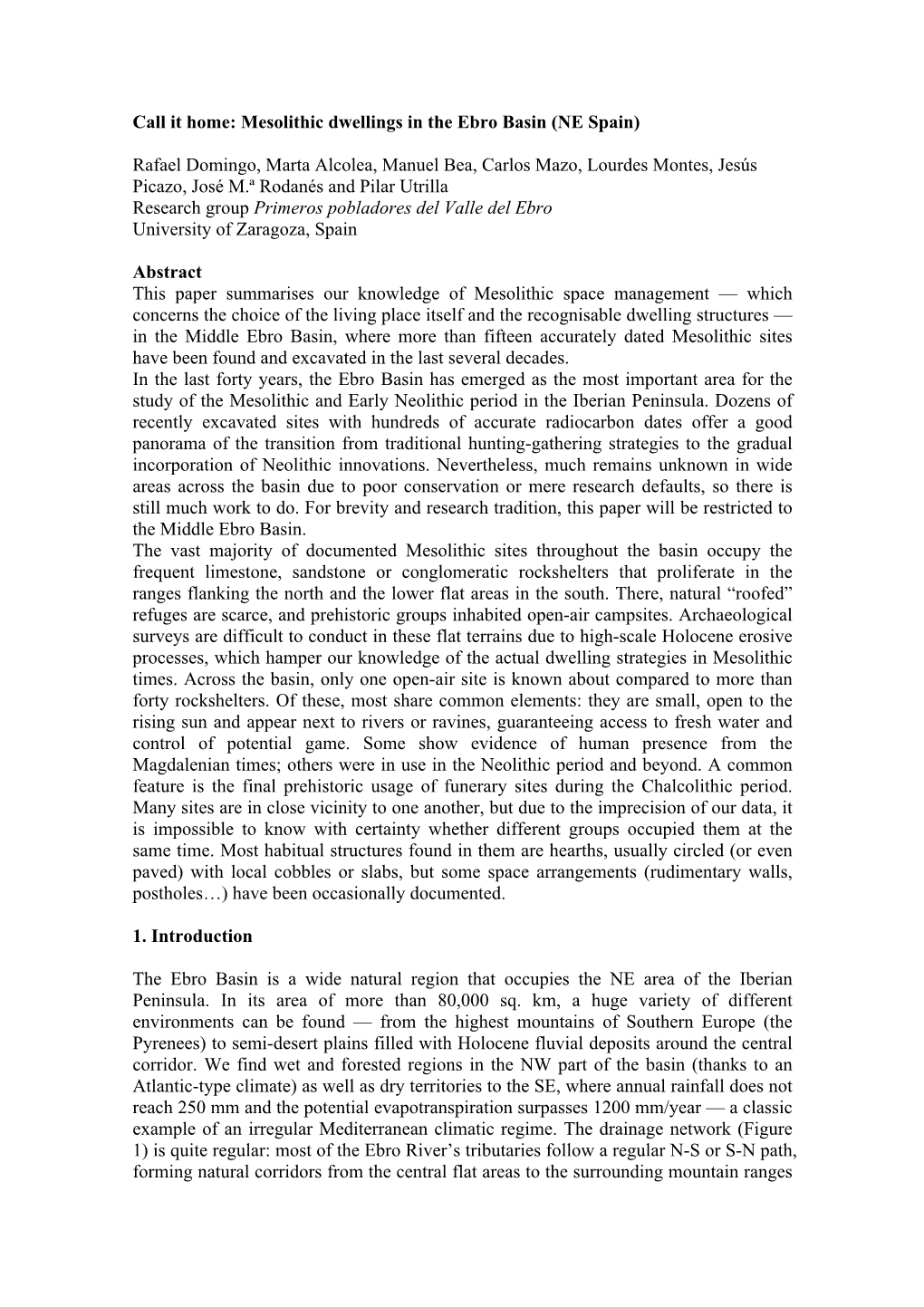 Mesolithic Dwellings in the Ebro Basin (NE Spain)