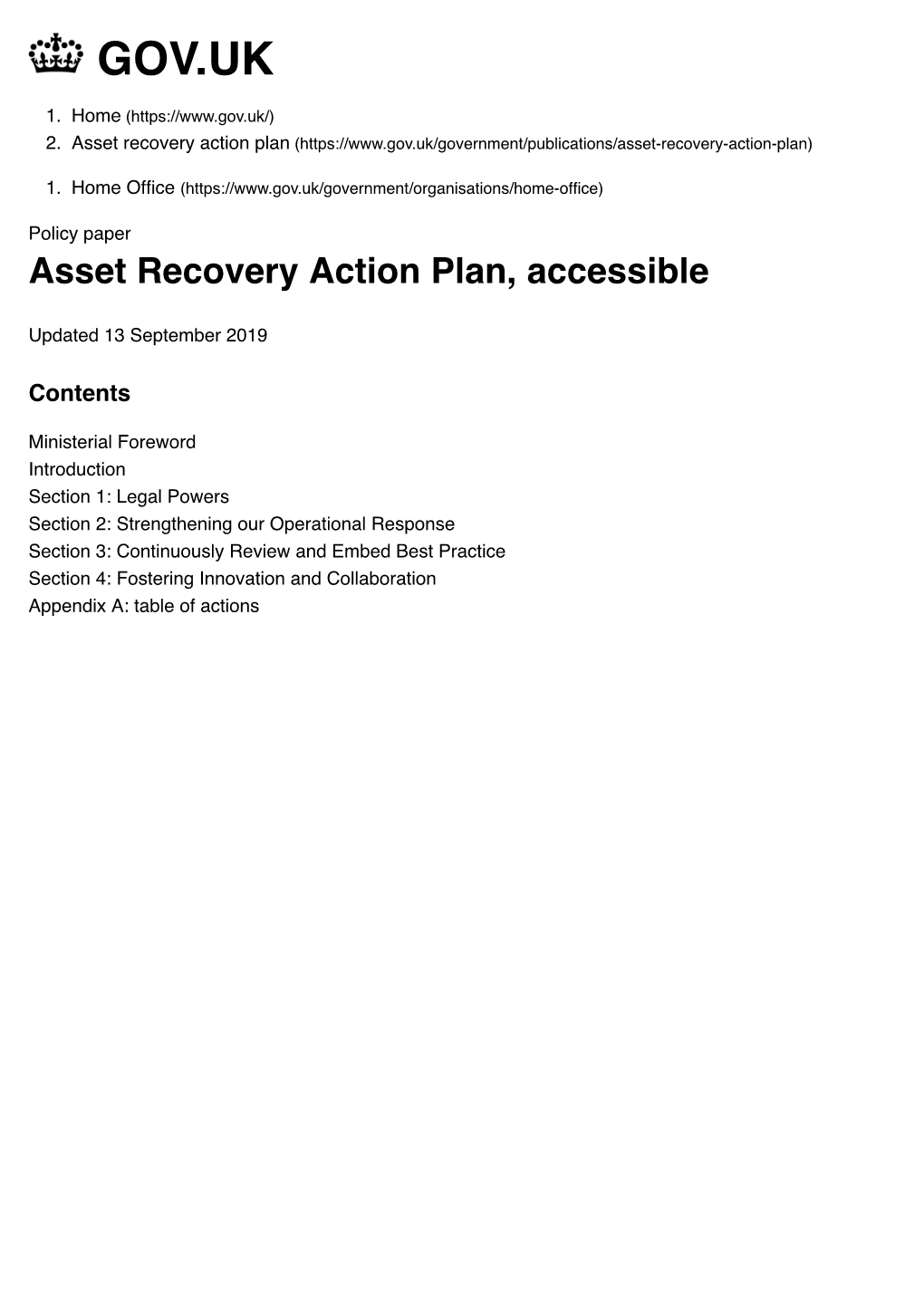 Asset Recovery Action Plan (