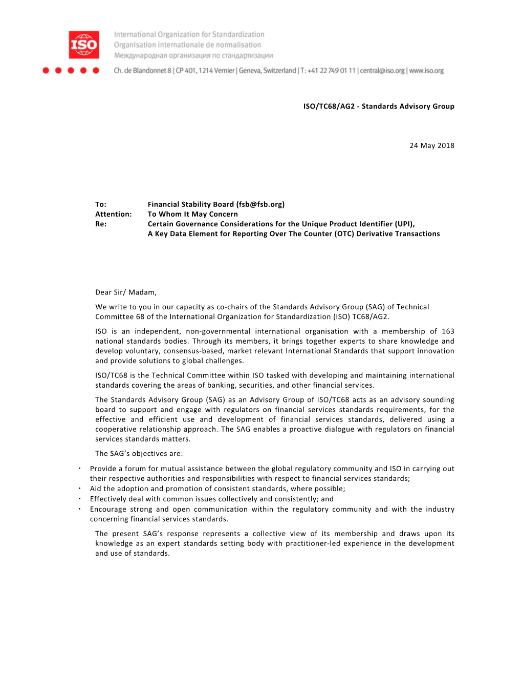 ISO/TC68/AG2 ‐ Standards Advisory Group