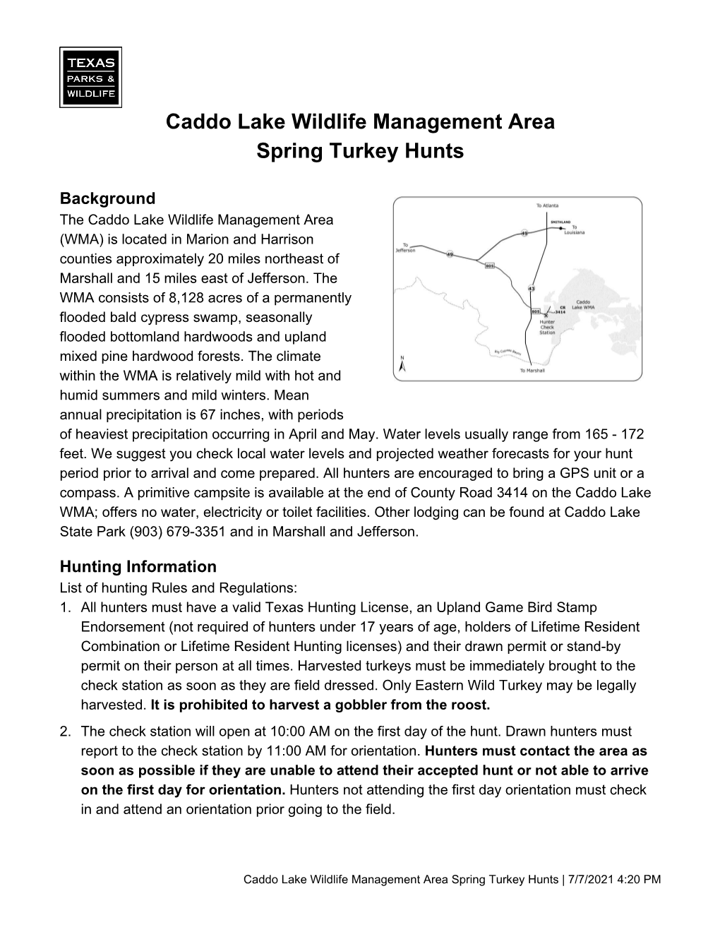 Caddo Lake Wildlife Management Area Spring Turkey Hunts