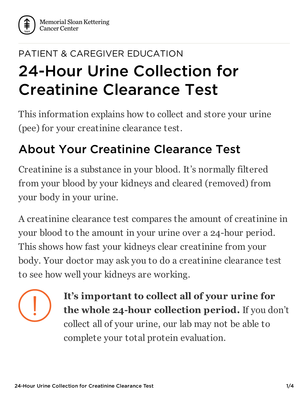 24-Hour Urine Collection for Creatinine Clearance Test
