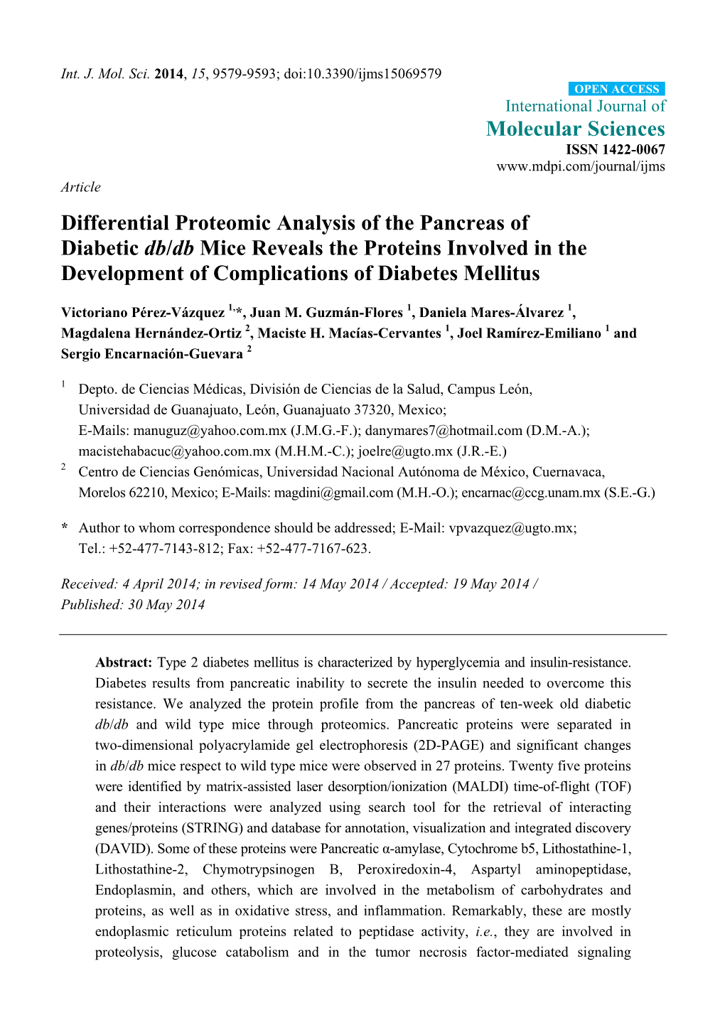 Differential Proteomic Analysis of the Pancreas of Diabetic Db/Db Mice Reveals the Proteins Involved in the Development of Complications of Diabetes Mellitus