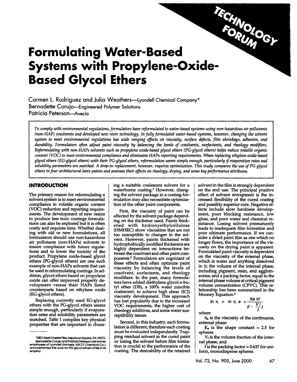 Formulating Water-Based Systems Y,Ith Propylene-Oxide­ Based Glycol Ethers