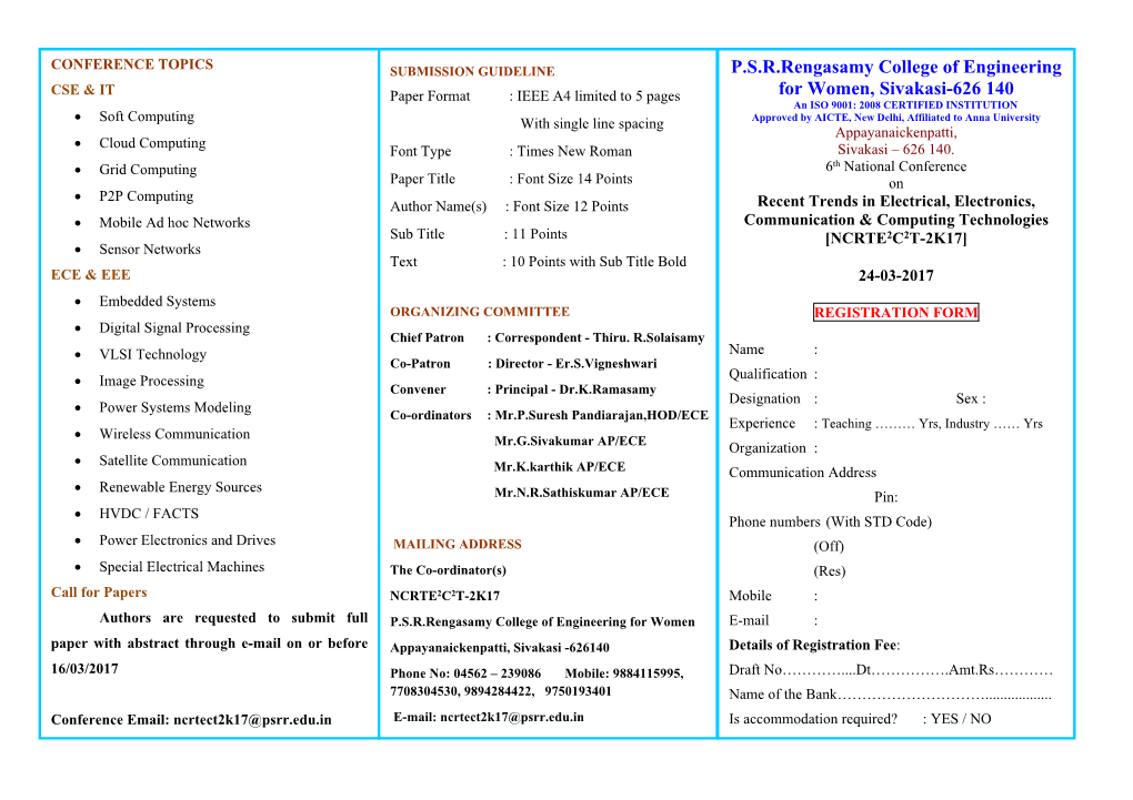 P.S.R.Rengasamy College of Engineering for Women, Sivakasi-626