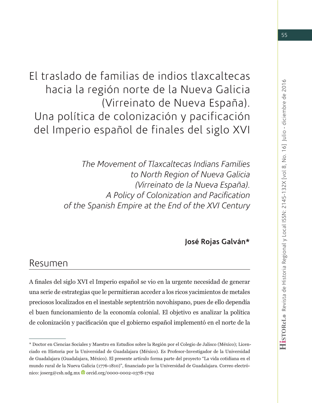 El Traslado De Familias De Indios Tlaxcaltecas Hacia La Región Norte De La Nueva Galicia (Virreinato De Nueva España)