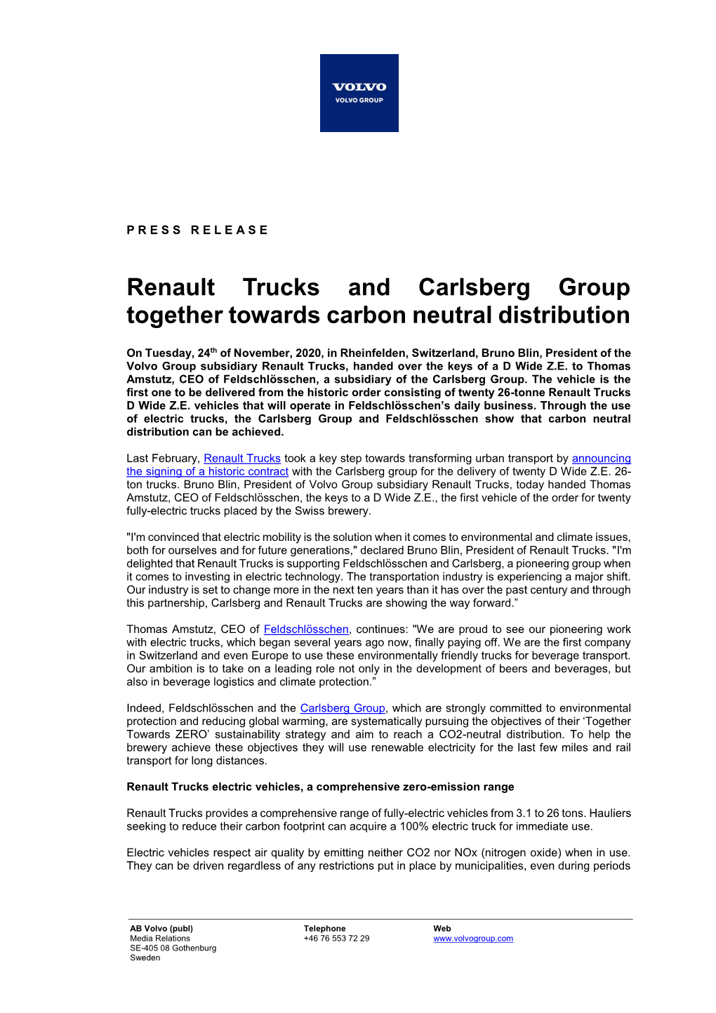 Renault Trucks and Carlsberg Group Together Towards Carbon Neutral Distribution