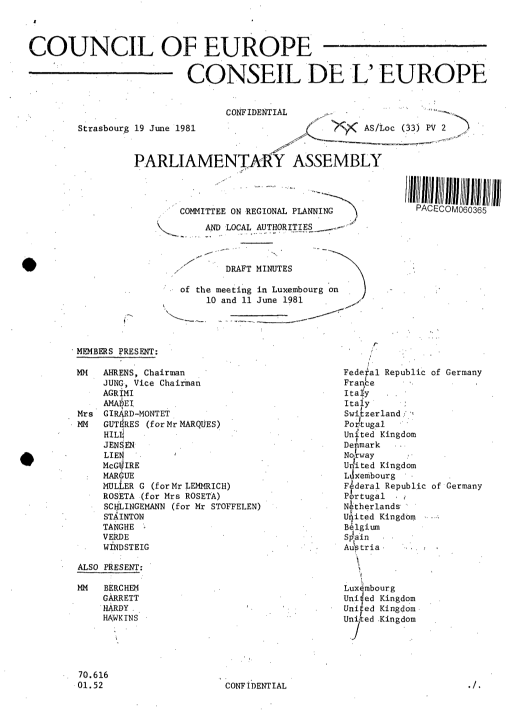 Draft Minutes of the Meeting in Luxembourg on 10 and 11 June 1981