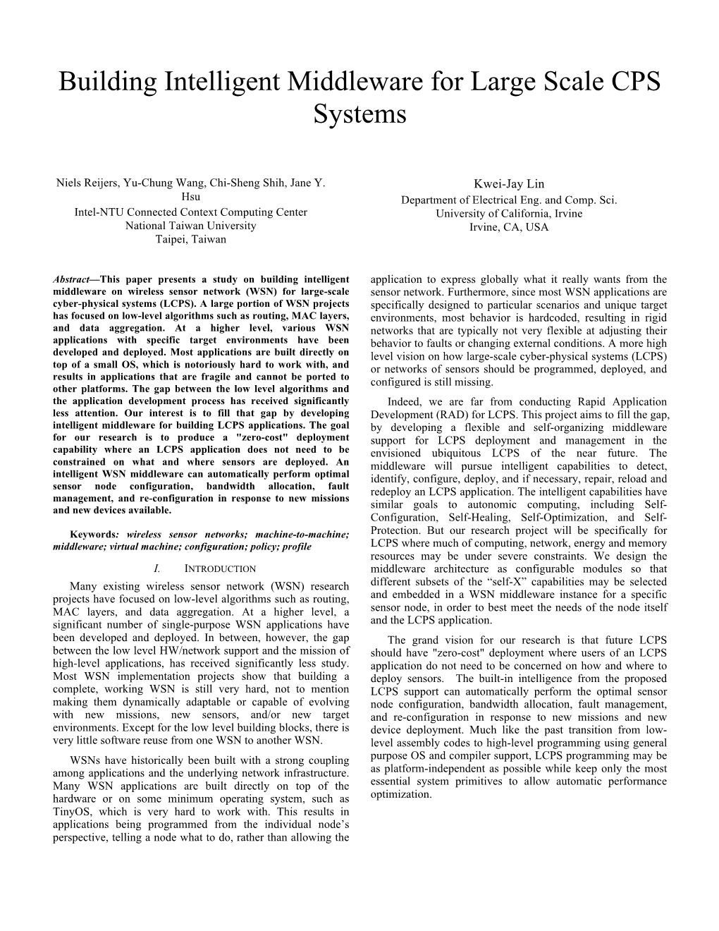 Building Intelligent Middleware for Large Scale CPS Systems