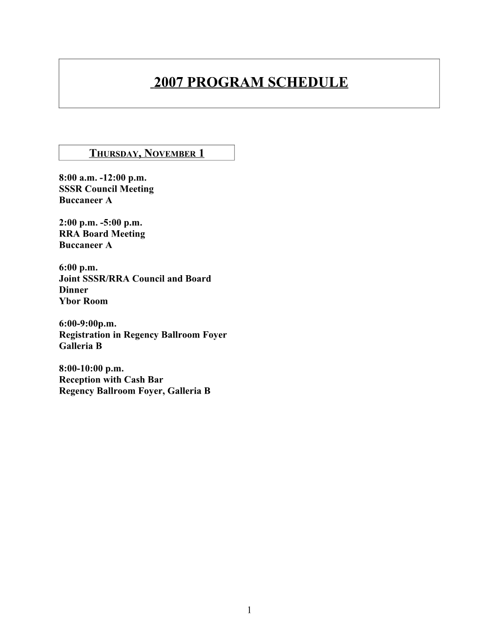 2007 Program Schedule