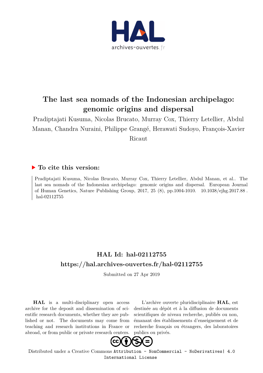 The Last Sea Nomads of the Indonesian Archipelago: Genomic