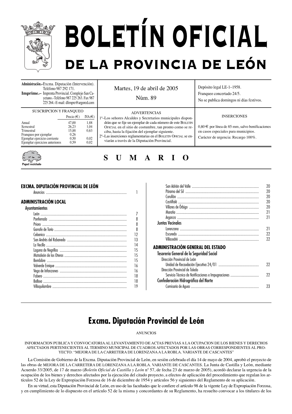 Boletín Oficial De La Provincia De León