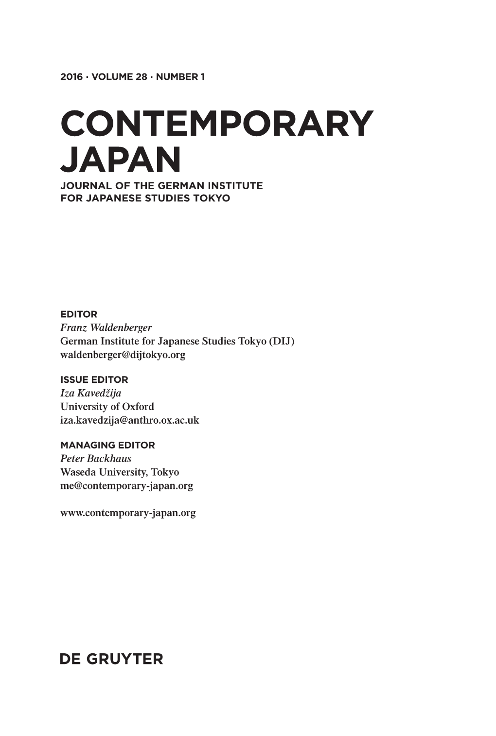 Contemporary Japan Journal of the German Institute for Japanese Studies Tokyo