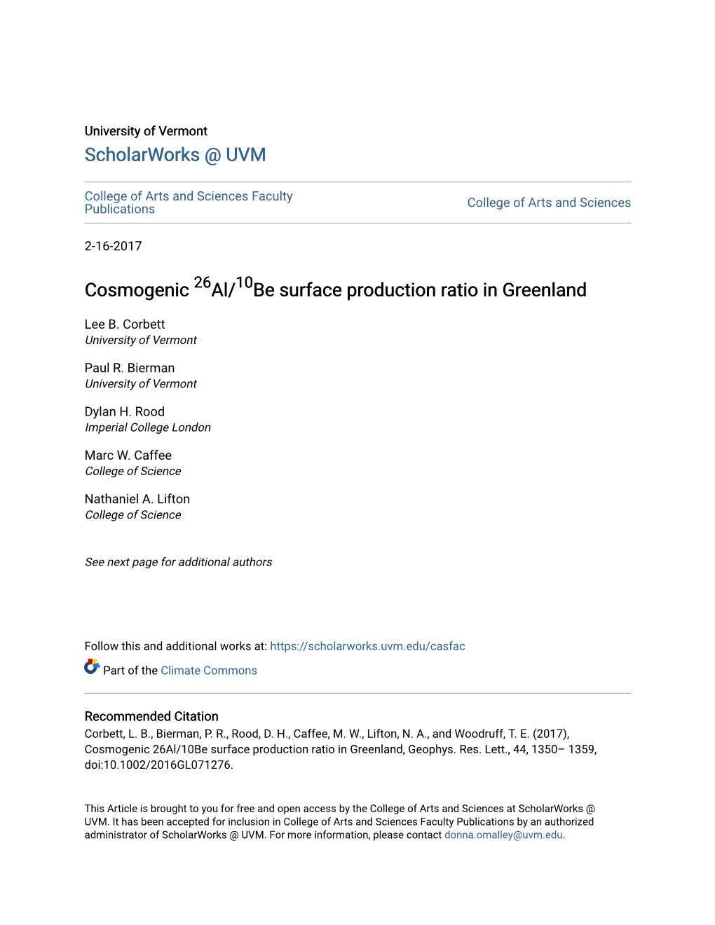 Cosmogenic 26Al/10Be Surface Production Ratio in Greenland