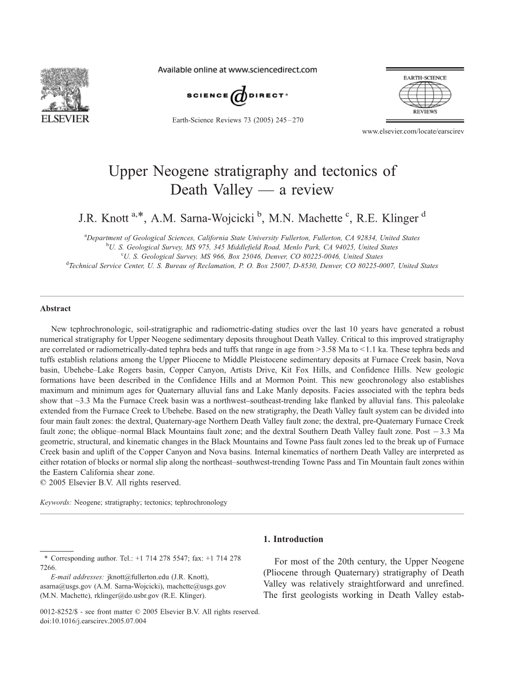 Upper Neogene Stratigraphy and Tectonics of Death Valley — a Review