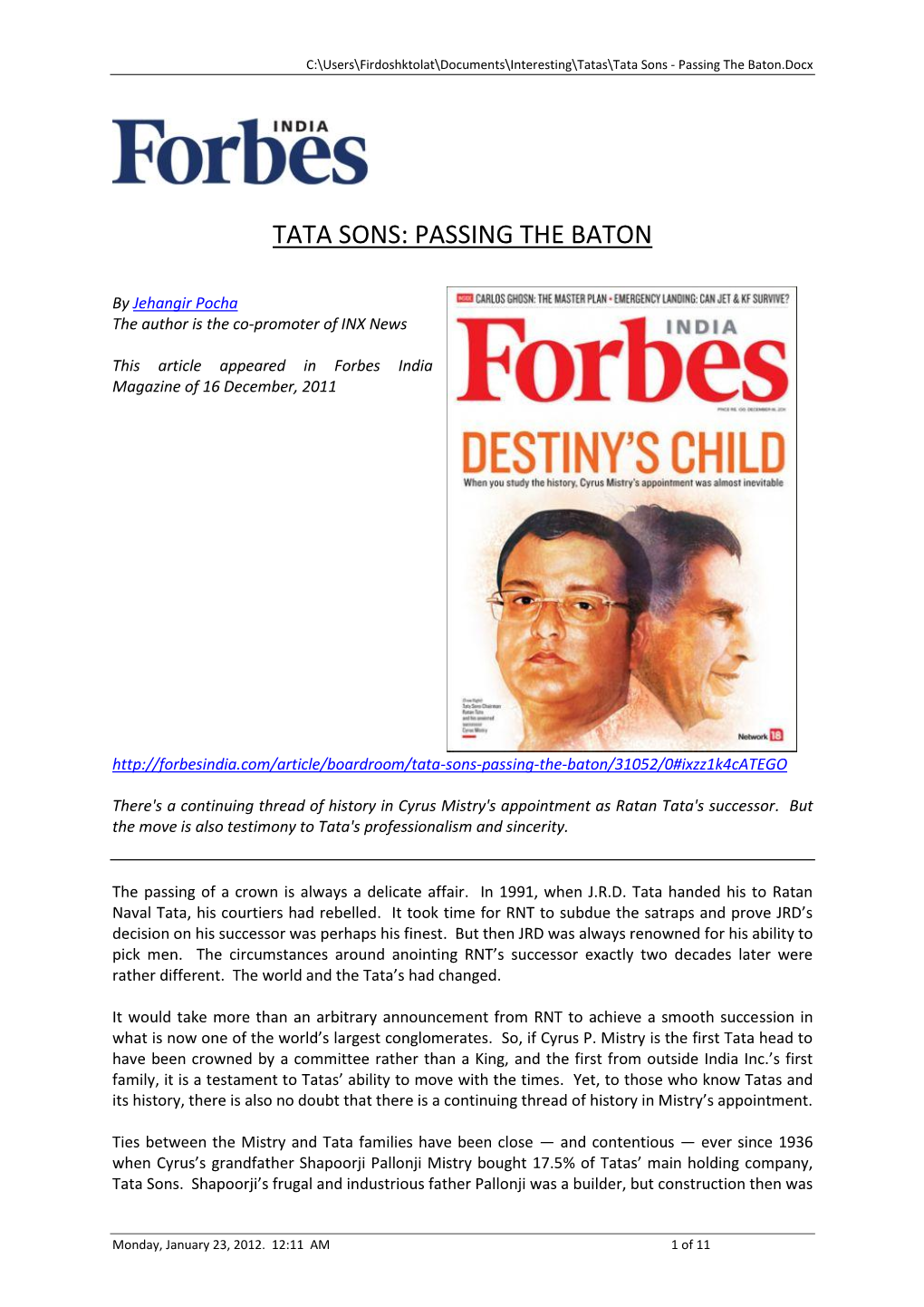 Tata Sons - Passing the Baton.Docx