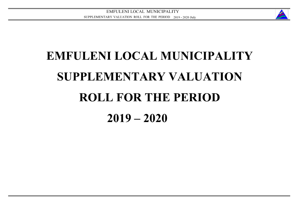EMFULENI LOCAL MUNICIPALITY SUPPLEMENTARY VALUATION ROLL for the PERIOD 2019 - 2020 July