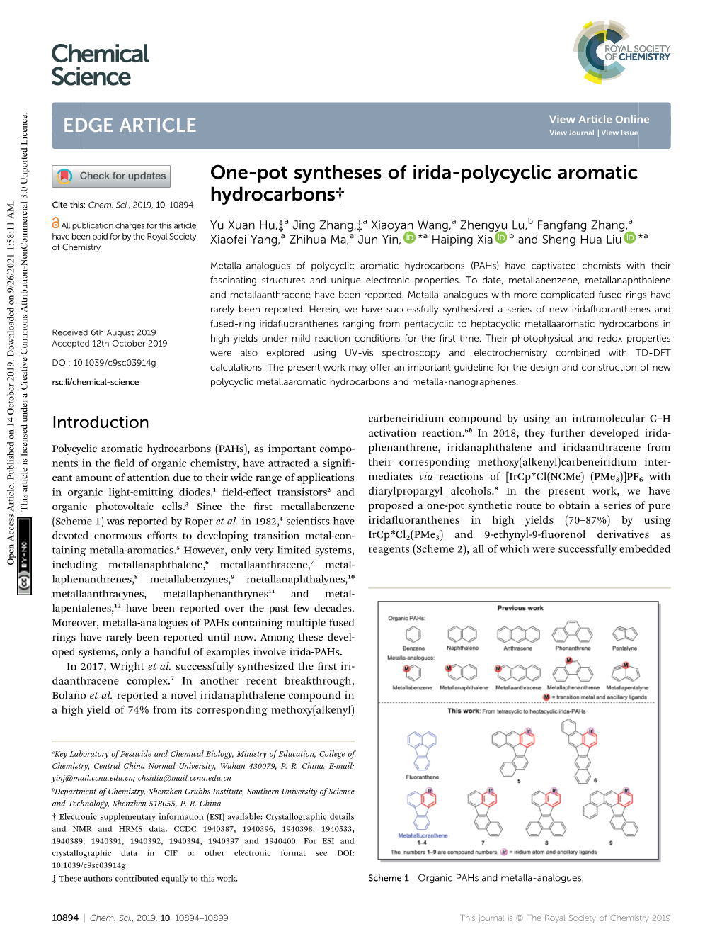 One-Pot Syntheses of Irida-Polycyclic Aromatic Hydrocarbons† Cite This: Chem