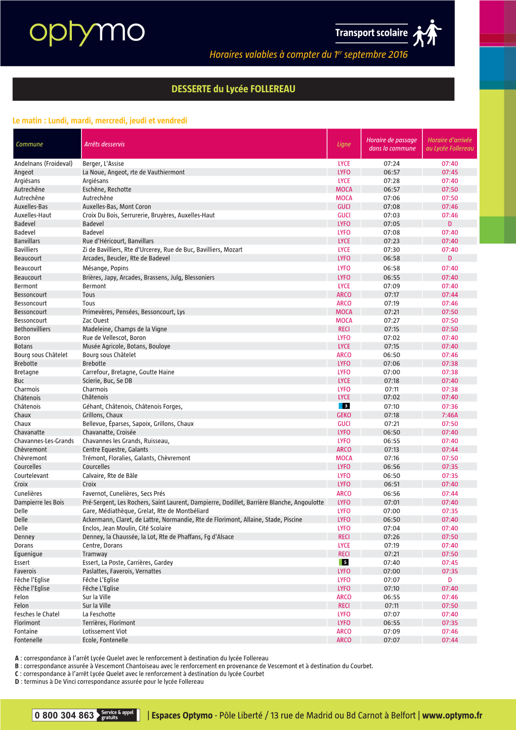 Transport Scolaire Horaires Valables À Compter Du 1Er Septembre 2016