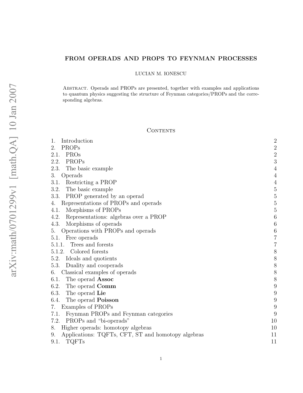 Arxiv:Math/0701299V1 [Math.QA] 10 Jan 2007 .Apiain:Tfs F,S N Oooyagba 11 Algebras Homotopy and Tqfts ST CFT, Tqfts, 9.1