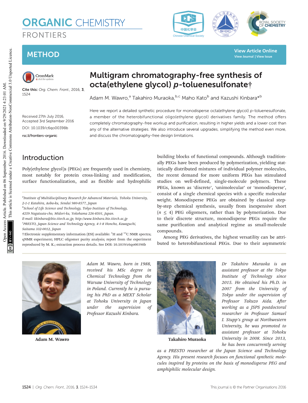 Multigram Chromatography-Free Synthesis of Octa (Ethylene Glycol) P