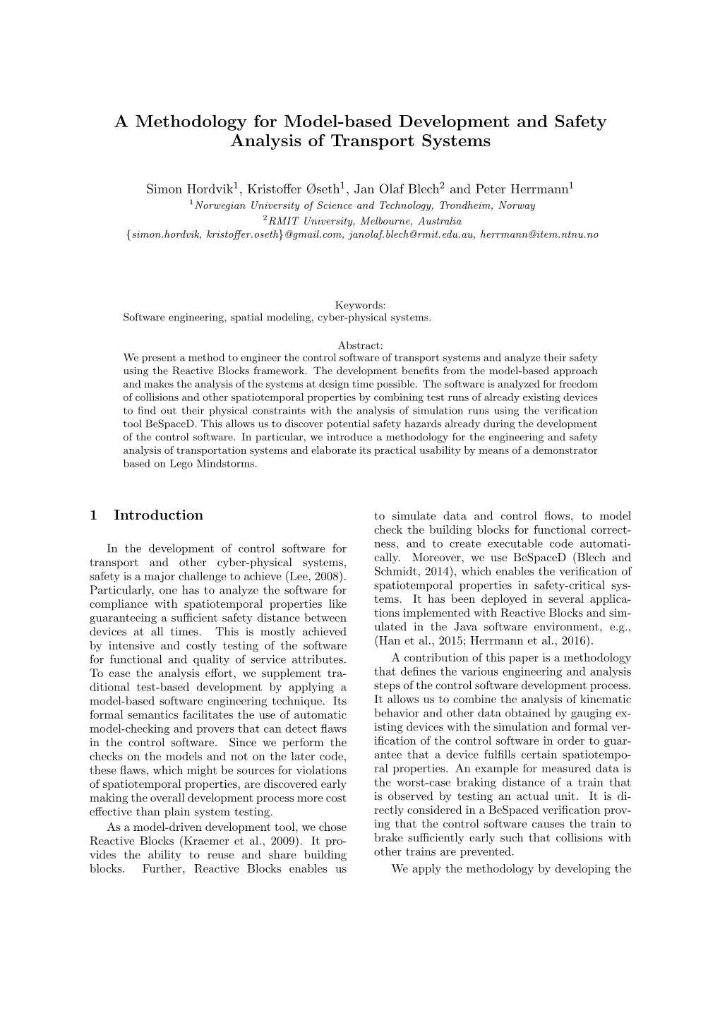 A Methodology for Model-Based Development and Safety Analysis of Transport Systems