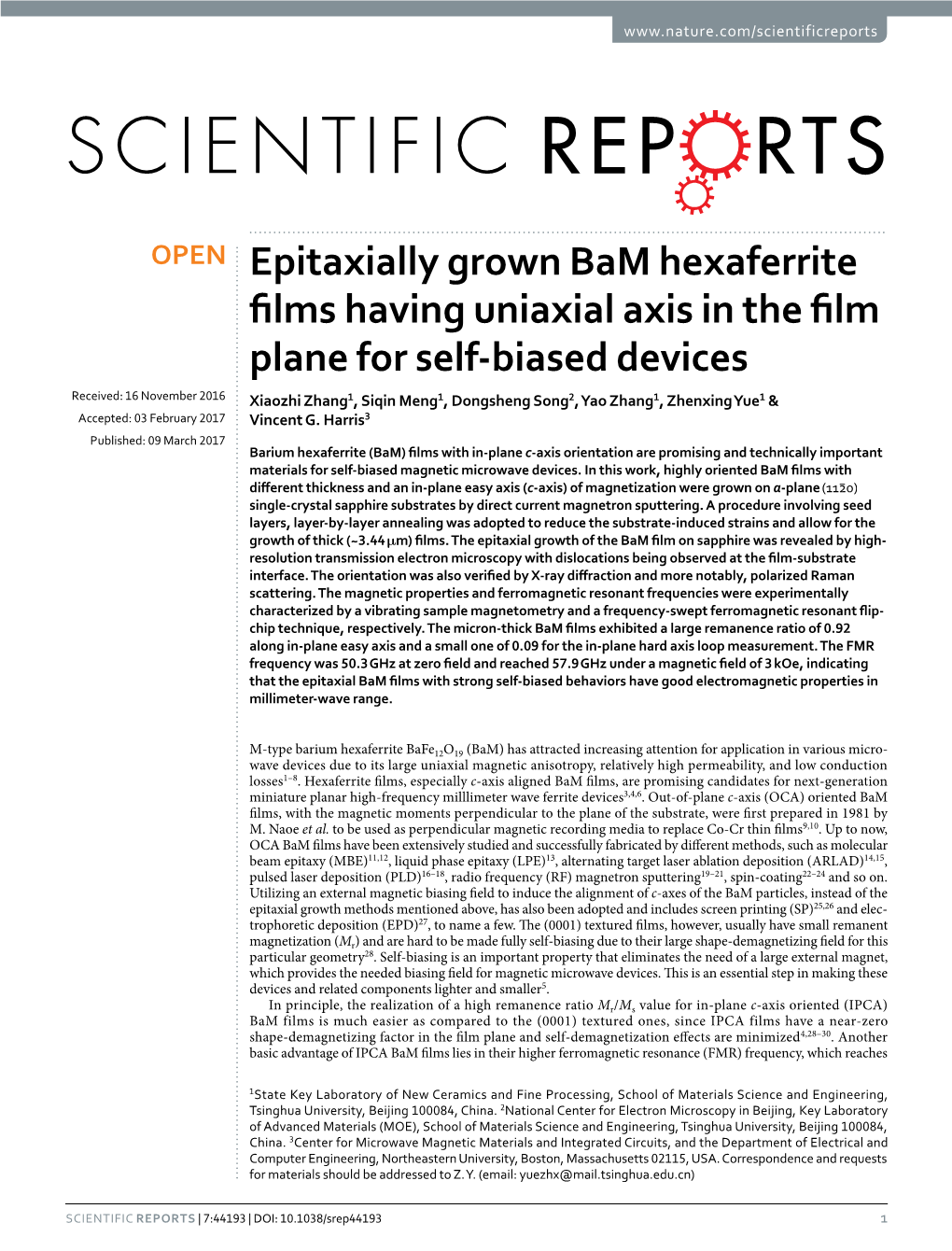 Epitaxially Grown Bam Hexaferrite Films Having Uniaxial Axis in the Film