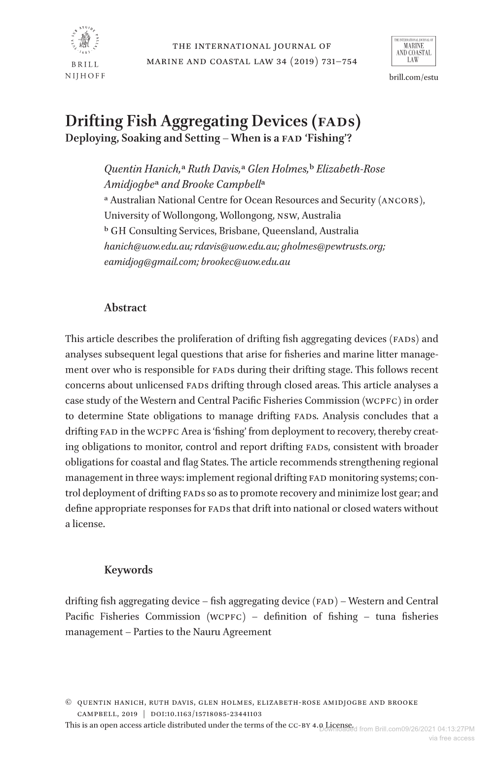 Drifting Fish Aggregating Devices (Fads) Deploying, Soaking and Setting – When Is a FAD ‘Fishing’?