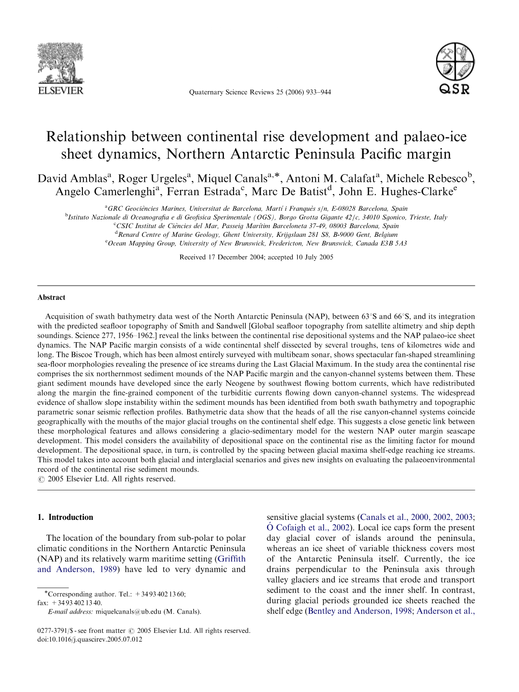 Relationship Between Continental Rise Development and Palaeo-Ice Sheet Dynamics, Northern Antarctic Peninsula Pacific Margin