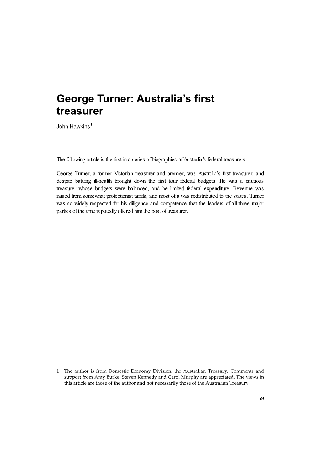 George Turner: Australia’S First Treasurer