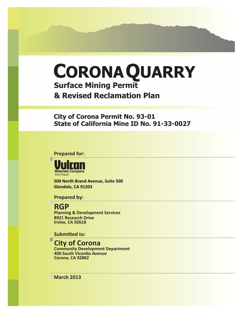 CORONAQUARRY Surface Mining Permit & Revised Reclamation Plan