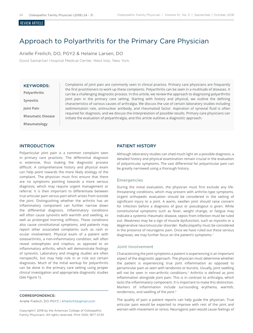 Approach to Polyarthritis for the Primary Care Physician