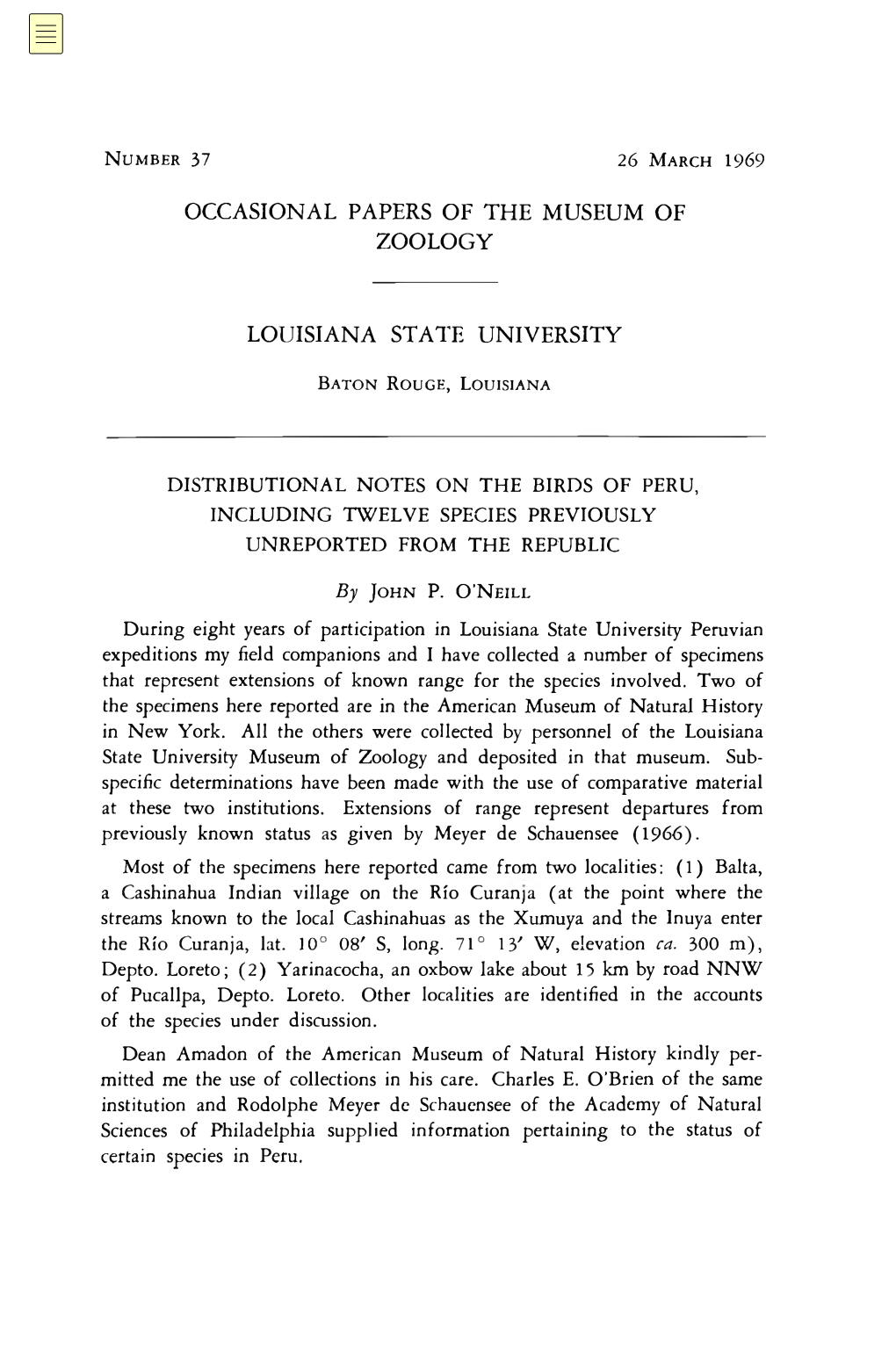 Distributional Notes on the Birds of Peru, Including Twelve Species Previously Unreported from the Republic