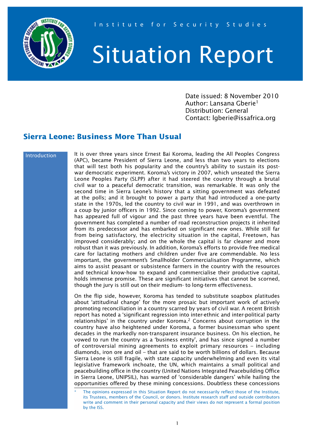 Sierra Leone: Business More Than Usual