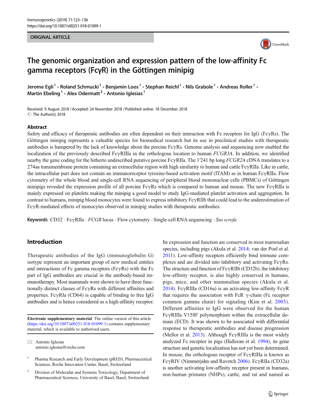 The Genomic Organization and Expression Pattern of the Low-Affinity Fc Gamma Receptors (Fcγr) in the Göttingen Minipig